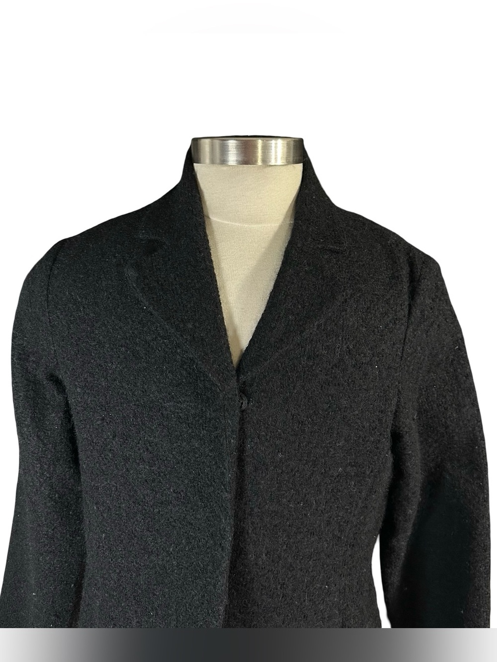 Eileen Fisher Boucle Knit Blazer Womens XL Black Italian Wool Mohair Jacket J129